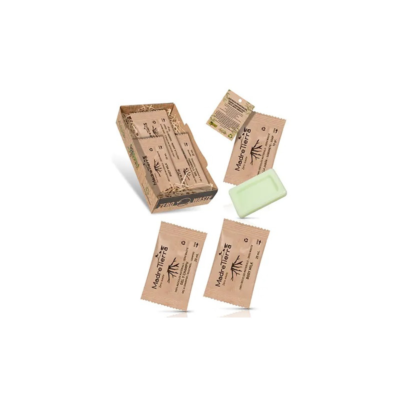 Plateau Bio avec Gel Douche, Shampooing, Body Milk et Savon en Pastille - 50 Unités