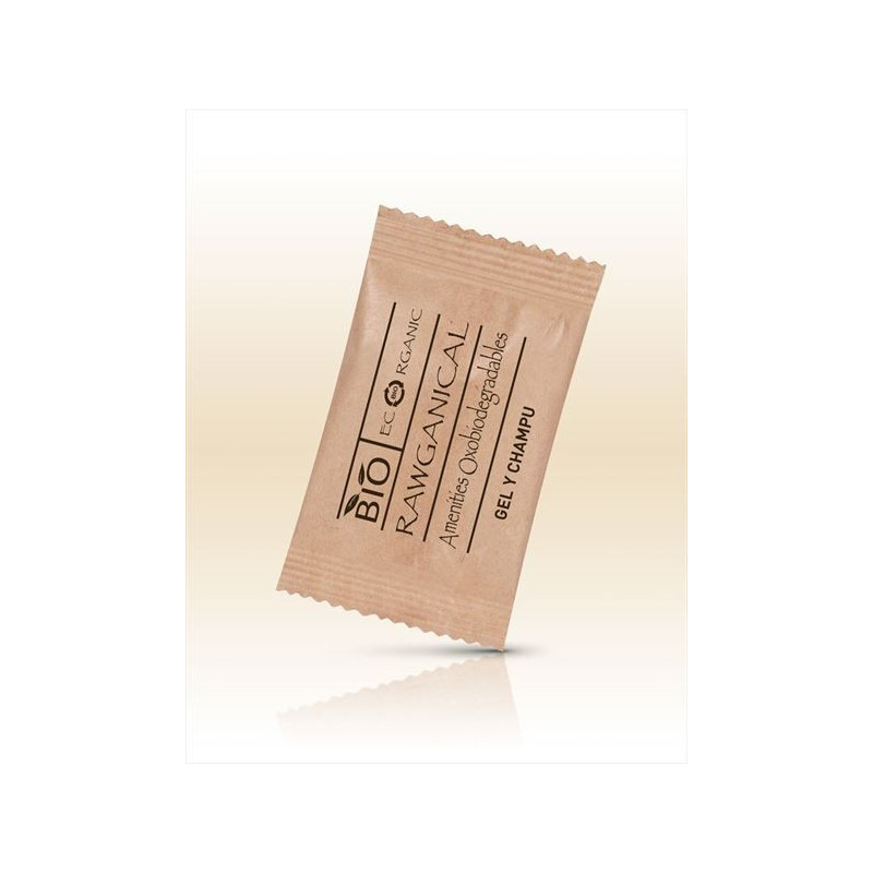 Gel douche et shampooing Rawganical en sachet 15 ml pour hôtels