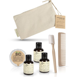 Beauty case completo in cotone 100% fibra biologica per amenities di hotel