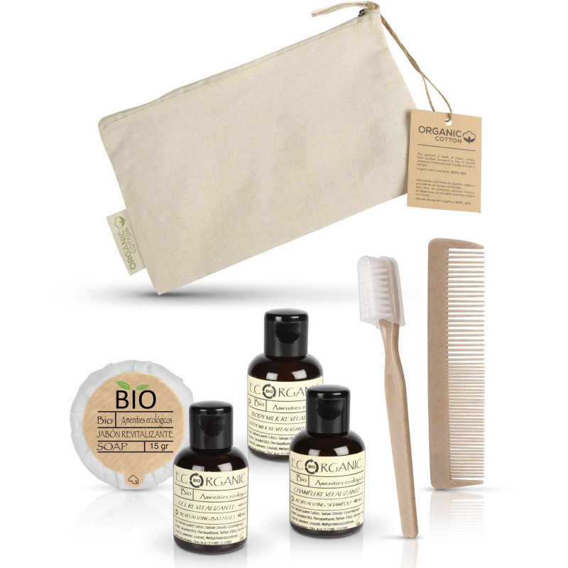Beauty case completo in cotone 100% fibra biologica per amenities di hotel