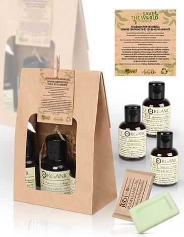 Set Ecorganic con gel doccia, shampoo, body milk e una saponetta | 40 Set Personalizzato