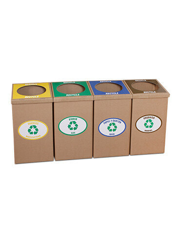 Set of 4 robust recycling bins for common areas. 40 bags for free.
