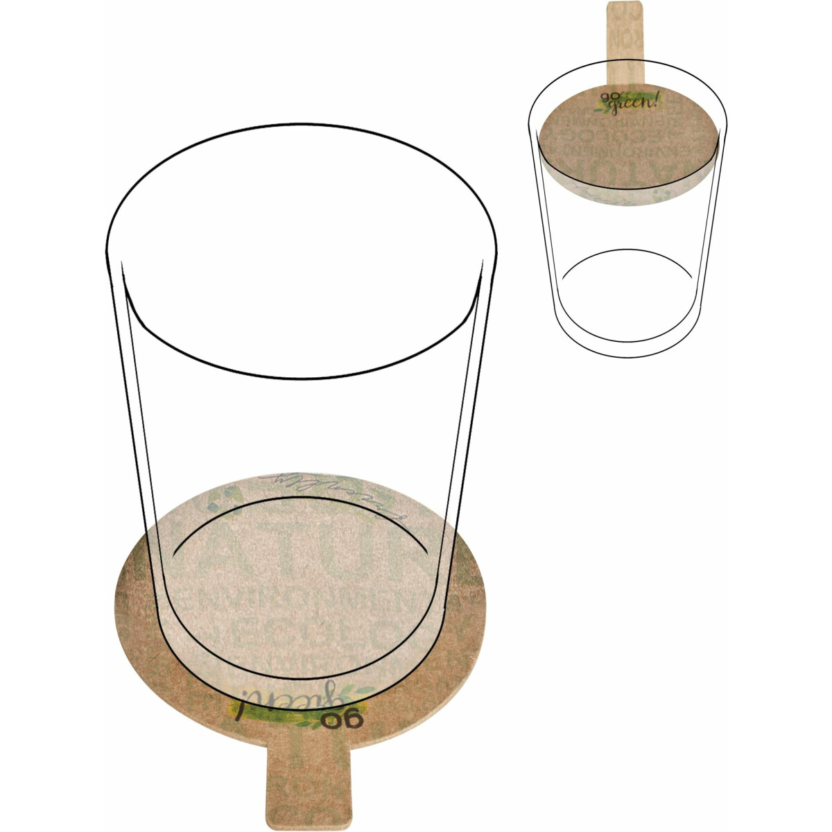 2-in-1 cup holder/lid made from strong organic cardboard....
