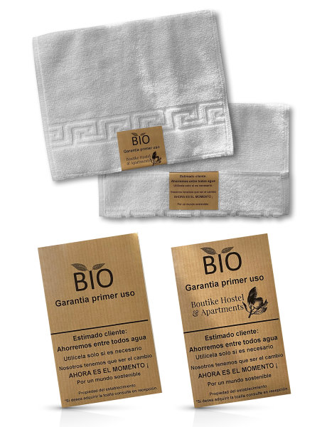 Garant&iacute;a primer uso - adhesivo removible especial para textil con mensaje para ahorrar agua | 100 unidades